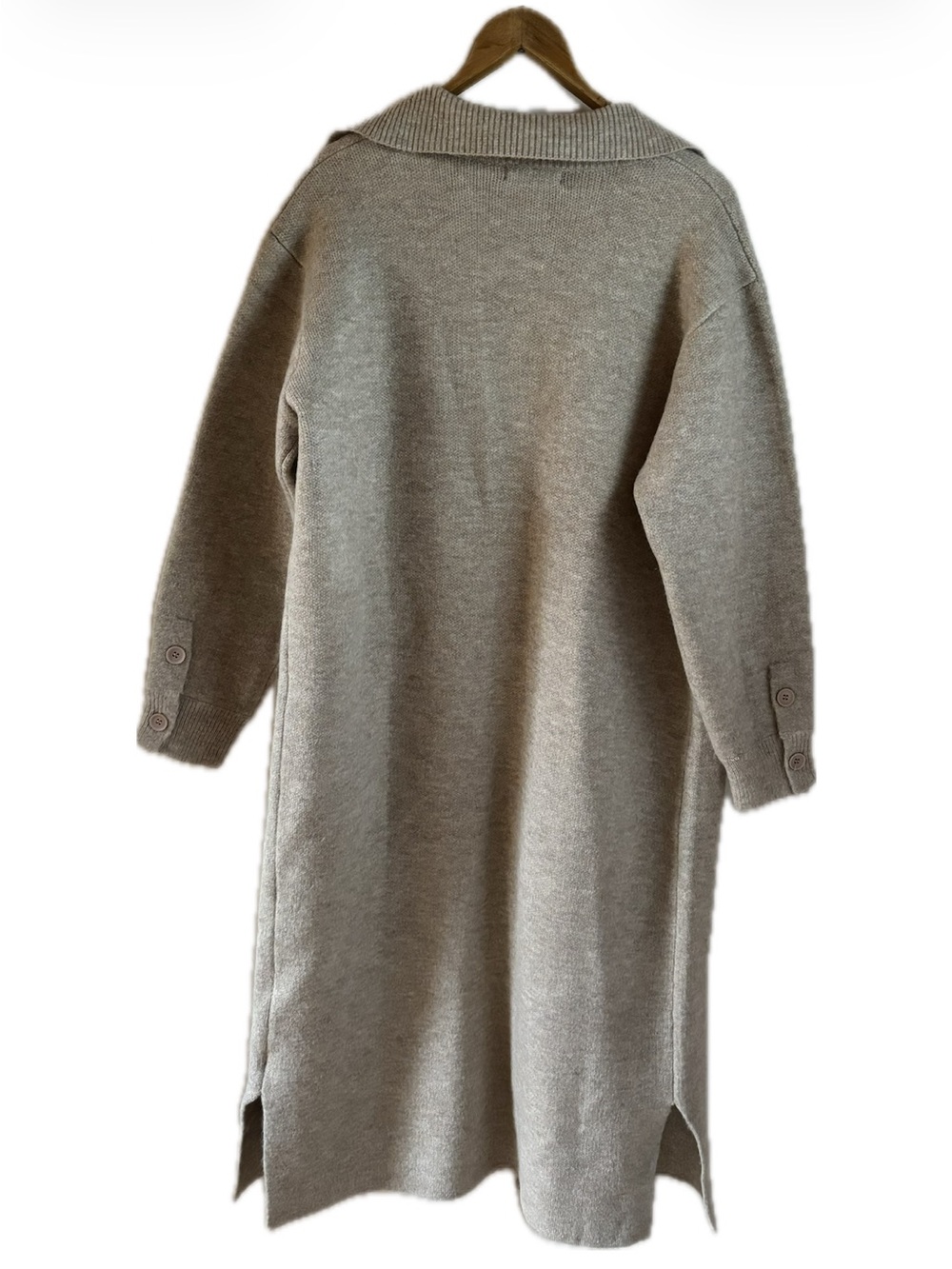 Lyla + Luxe Long Beige Knit Utility Coat Long Button Up Cardigan - Picture 4 of 8